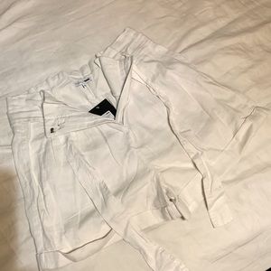 High Waisted White Linen Shorts, Size XL